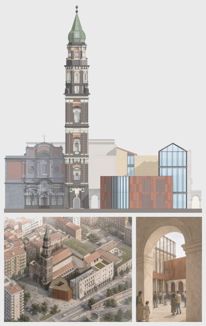 Illustration of a basilica in Naples, Italy