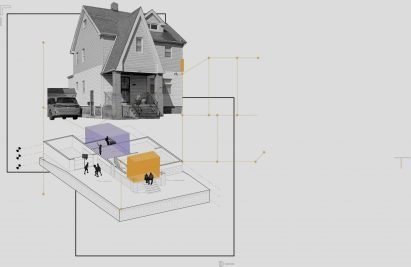 Illustration of a house and architecture plans
