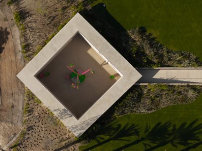 Aerial view of open-air art gallery