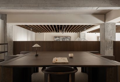 Mezzanine floor with wooden table