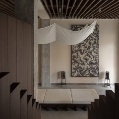 Dynaudio showroom interior with textile artwork