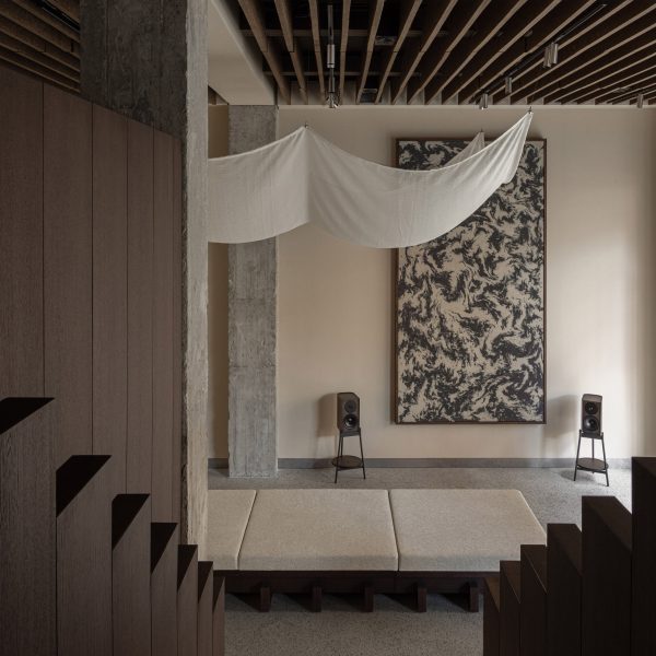 Dynaudio showroom interior with textile artwork