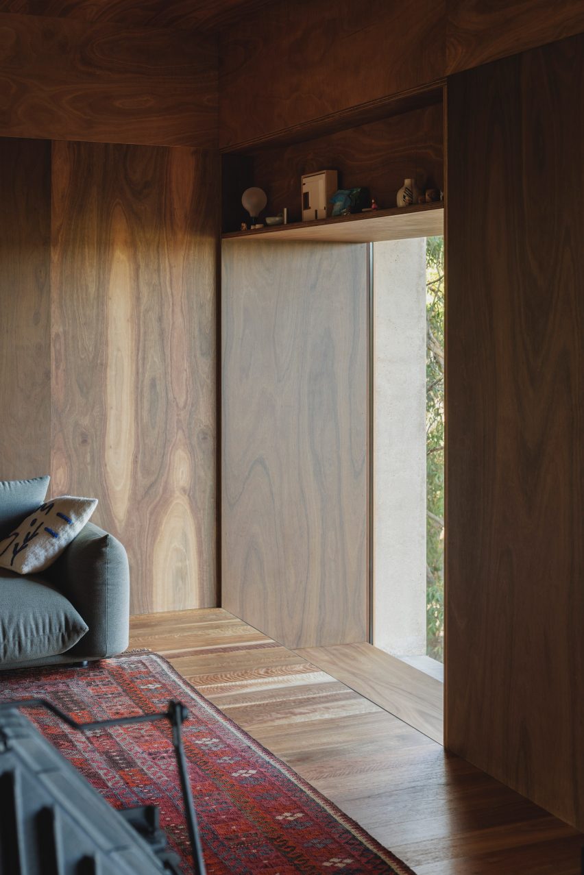 wood-panelled interior of EA House by Bokey Grant