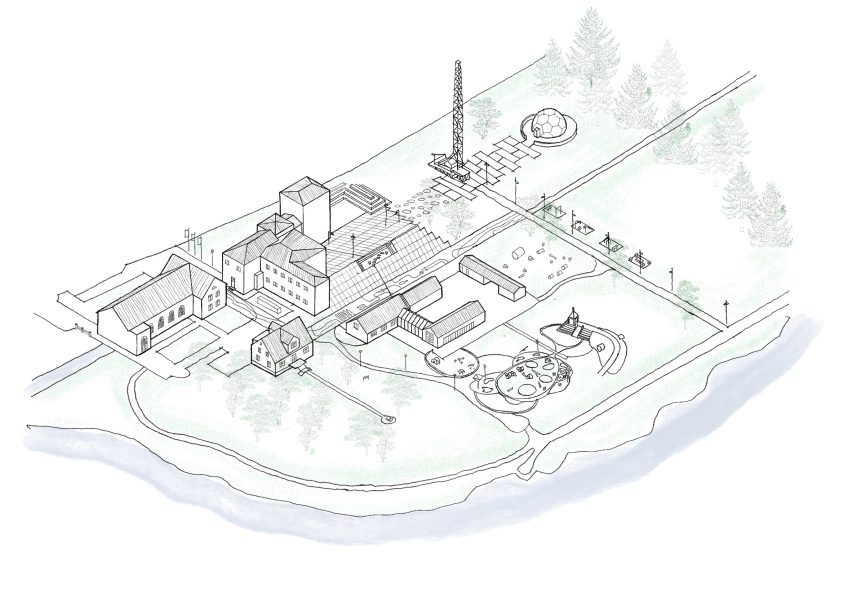 Axonometric drawing of Elliðaárstöð power station transformation by Terta