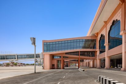 India airport with a pink facade