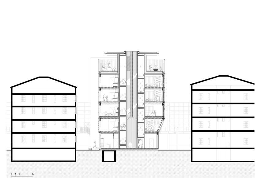 Section of Kinderoase an der TUM by Kéré Architecture