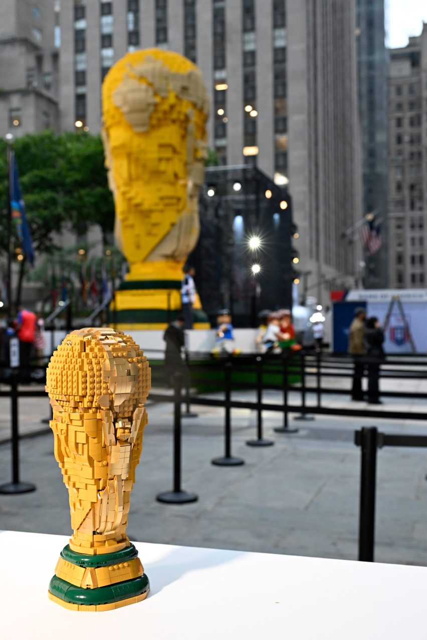 Oversized Lego World Cup at the Rockefeller Center in New York