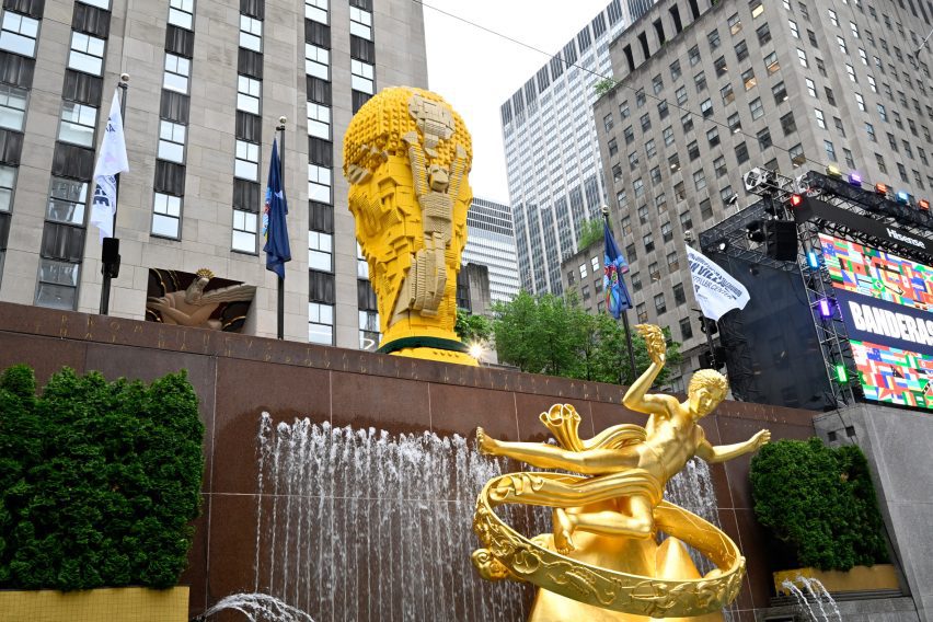 Oversized Lego World Cup at the Rockefeller Center in New York