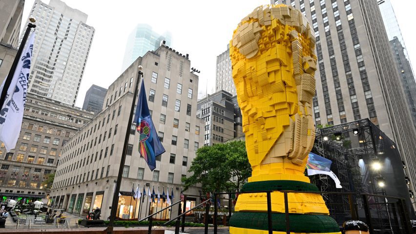 Oversized Lego World Cup at the Rockefeller Center in New York