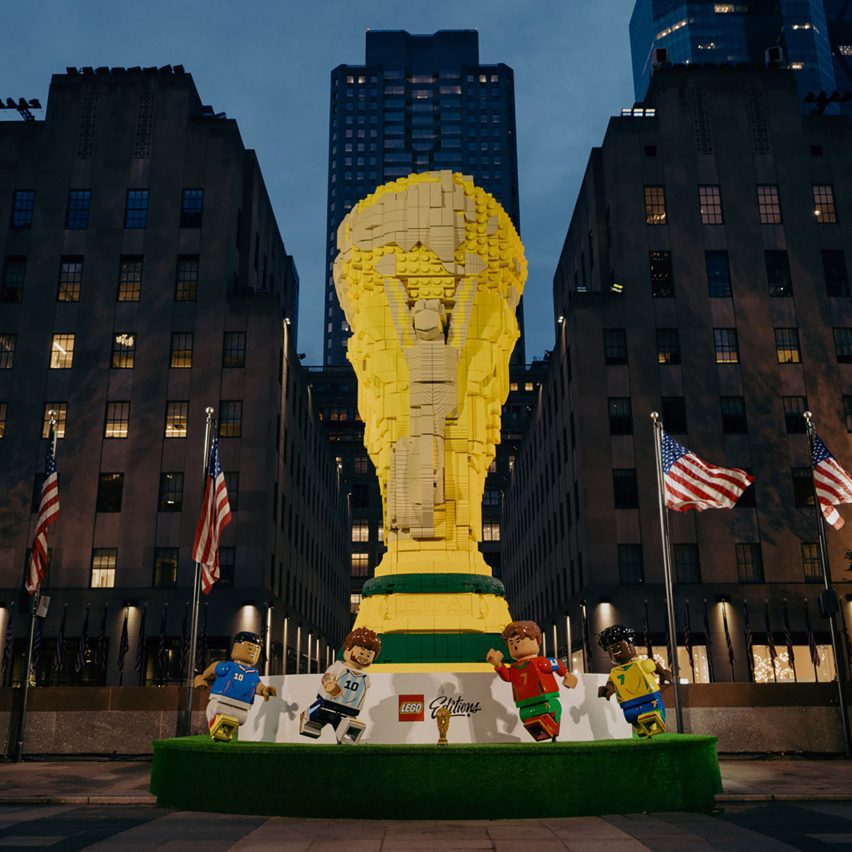 Oversized Lego World Cup at the Rockefeller Center in New York