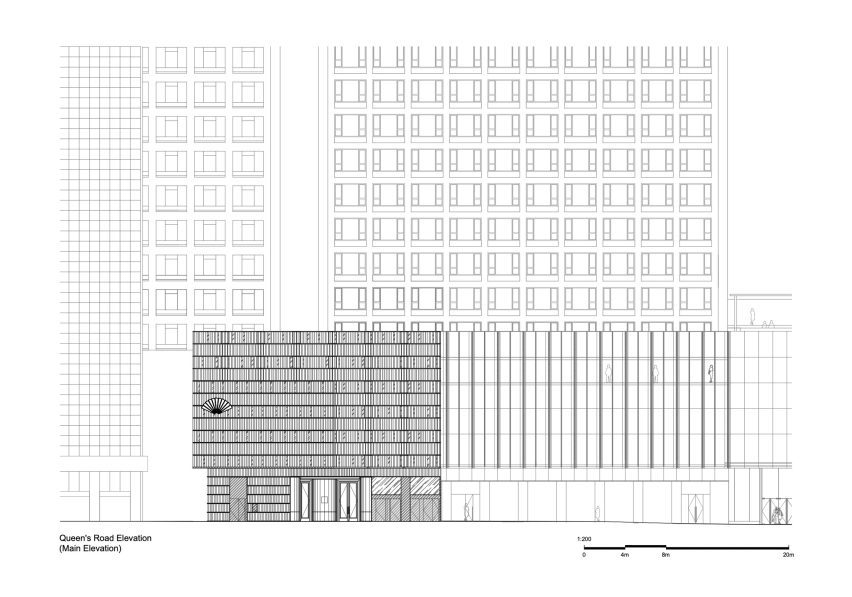 Elevation of Mandarin Oriental The Landmark hotel facade by Neri&Hu