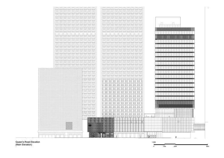 Elevation of Mandarin Oriental The Landmark hotel facade by Neri&Hu