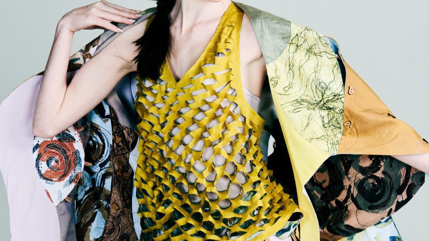 Model wearing fragmented garment