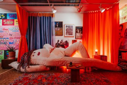 Katie Stout's Pepita the Couch and a small pink lamp occupy a raised platform