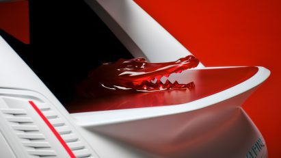 Red resin crocodile in a car