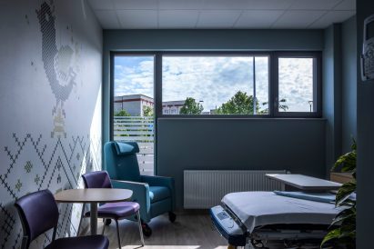 Patient room within new hospital in Brody