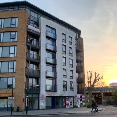 Tiny balconies on a block of flats in London
