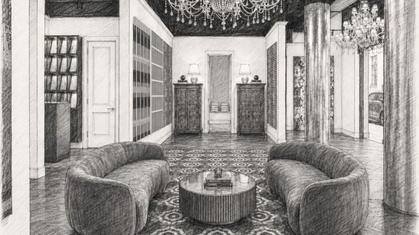 Sketch of Bisazza showroom