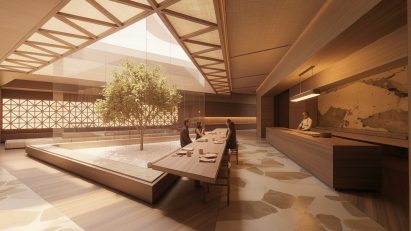 Architectural render of restaurant experience