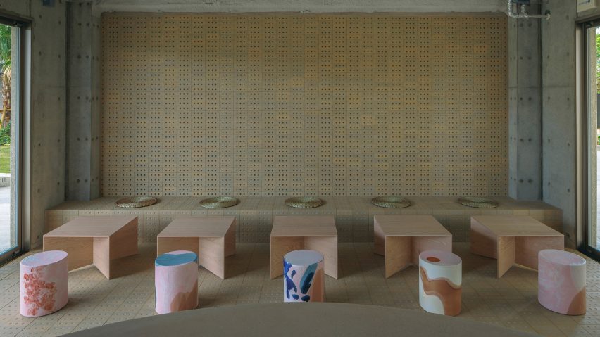 Glazed stools in ice cream shop