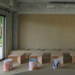 Ceramic stools in Japanese cafe