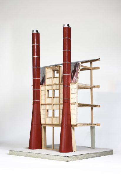 A model of a building's facade