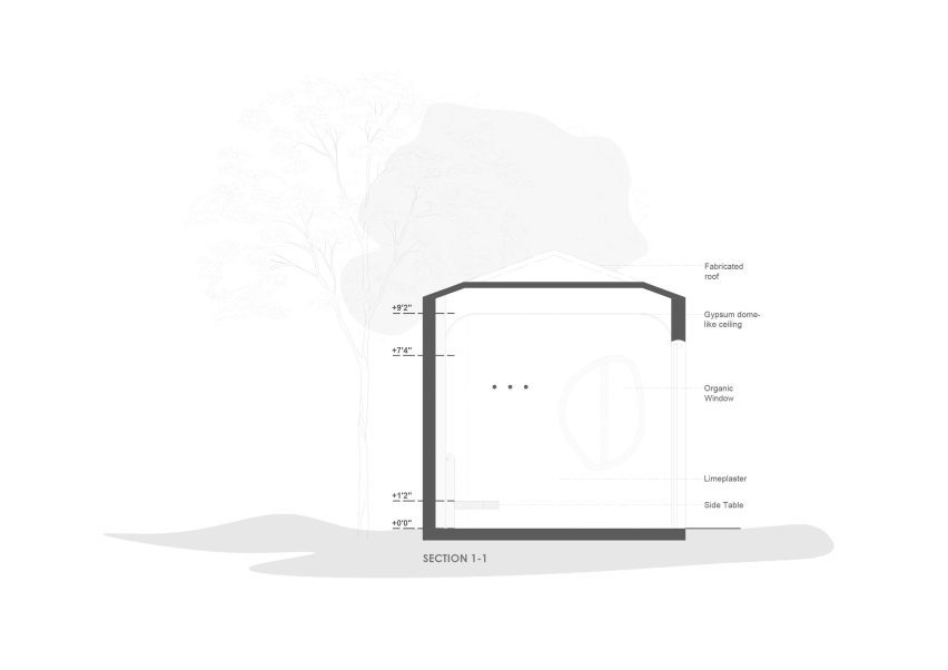 Section of The Earthen Retreat by AKSH Architects