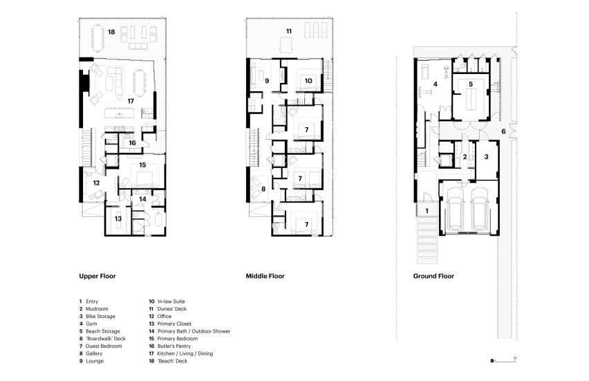 Floor plans of Dune House in Delaware by Ziger Snead