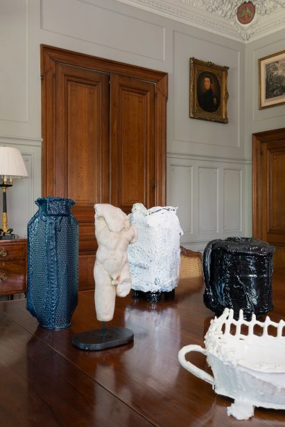 LS Gomma's Drunken Vessels in the dining room for God Speed exhibition by Uppercut at Chateau de Spycker