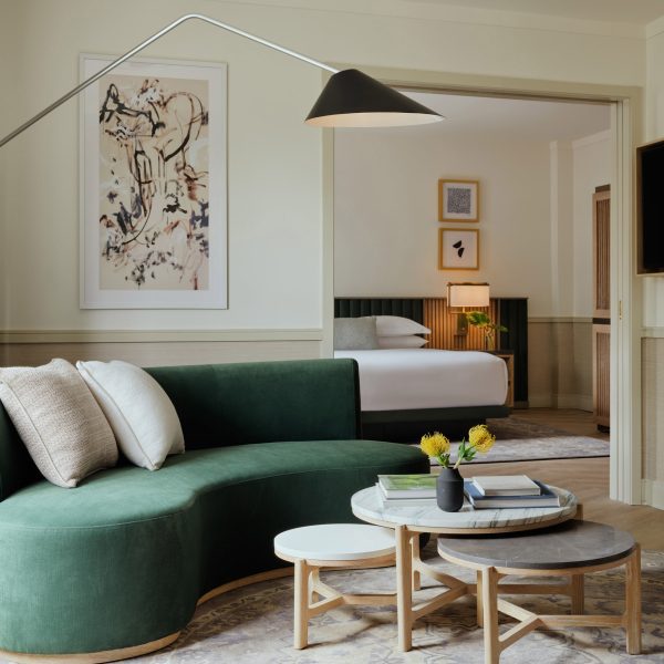 Green sofa at Kimpton Ashbel hotel