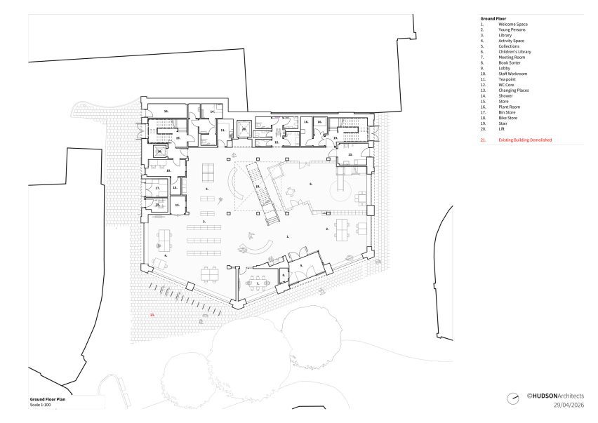 Ground floor plan of King's Lynn Library by Hudson Architects