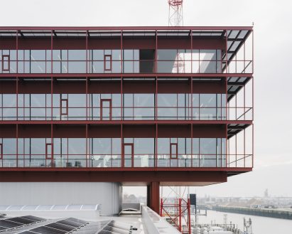 Red steel office block