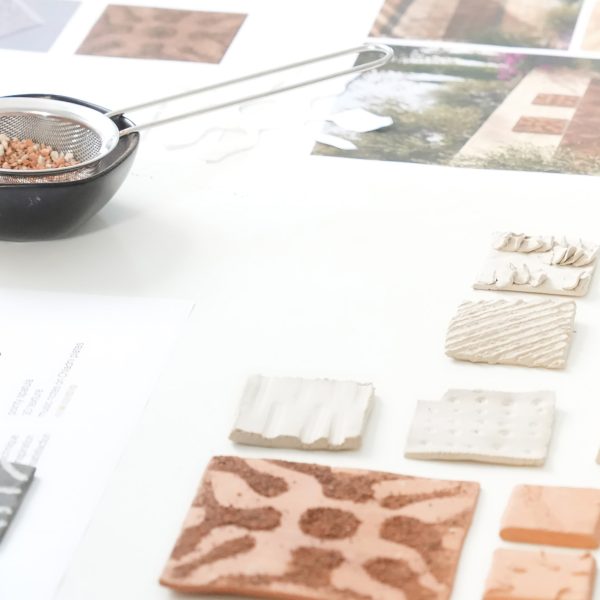 Table with material samples on it