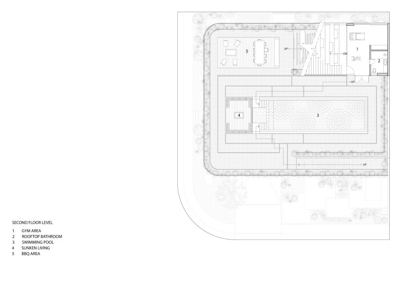 Second floor plan of Split Mass Residence by K-Thengono Design Studio