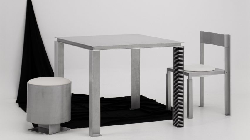 Strut table and pouf by Yağmur Köylü for Yet Design Studio