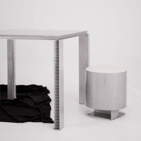Strut table and pouf by Yağmur Köylü for Yet Design Studio