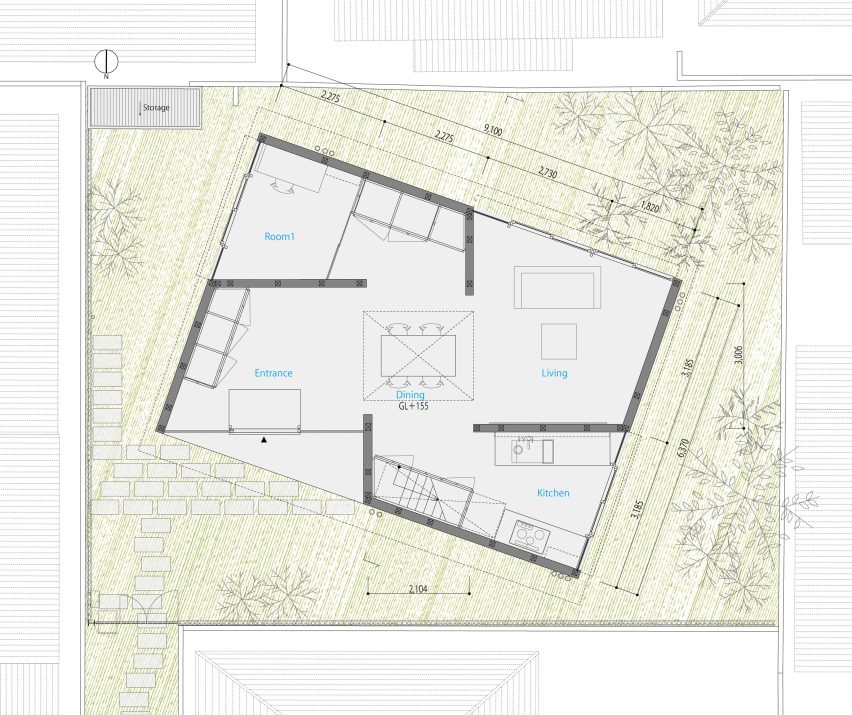 Plan of House in Shichiku by Tato Architects