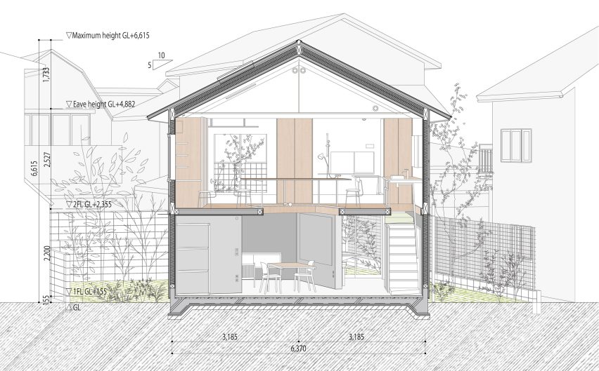 Section of House in Shichiku by Tato Architects