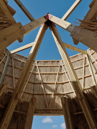 The Water Tower thatch installation at Houghton Festival by Cella Collective and Mitre & Mondays