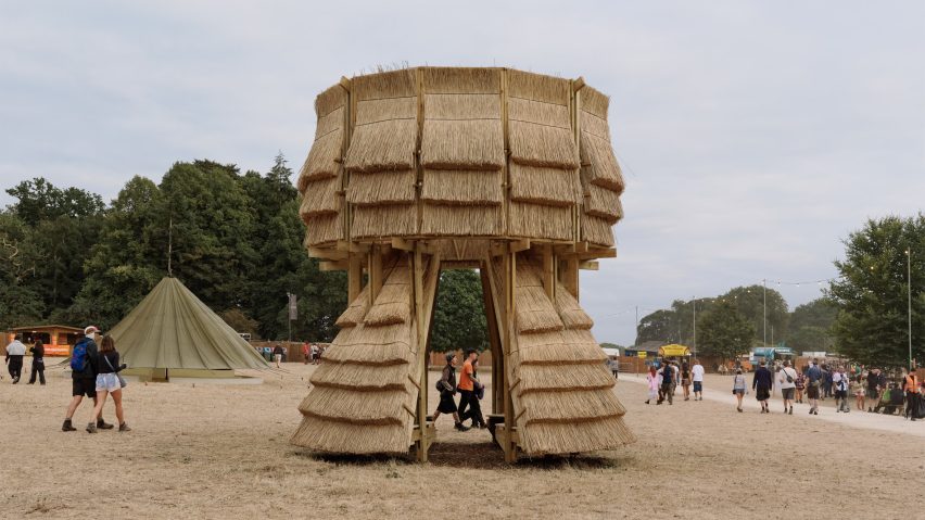 The Water Tower thatch installation at Houghton Festival by Cella Collective and Mitre & Mondays