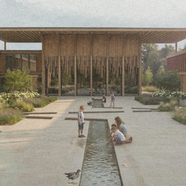 Render of children playing in a garden
