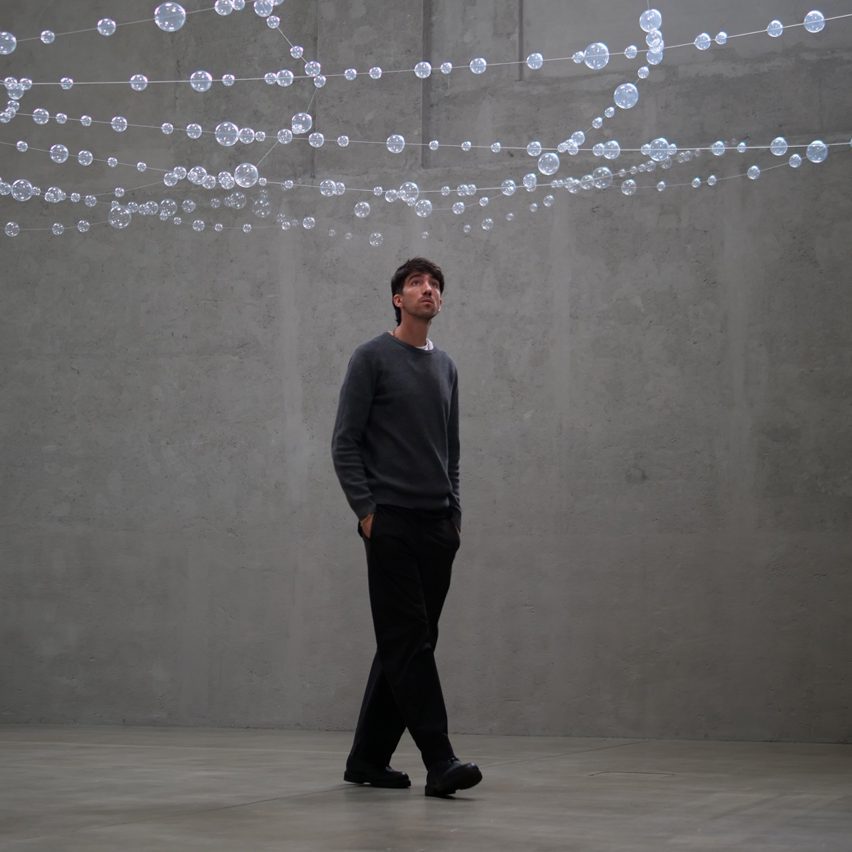 Student looking at an exhibition