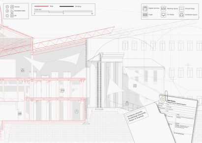 Architectural drawings with keys and symbols