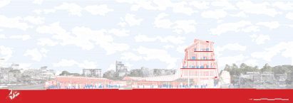Architectural sectional drawing showing large building