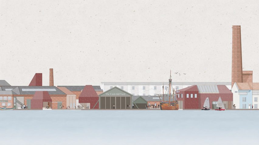 Architectural elevation drawing of dockside site
