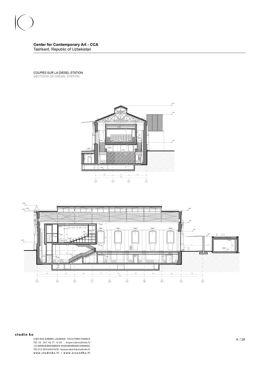 Sections of Centre for Contemporary Arts Tashkent by Studio KO