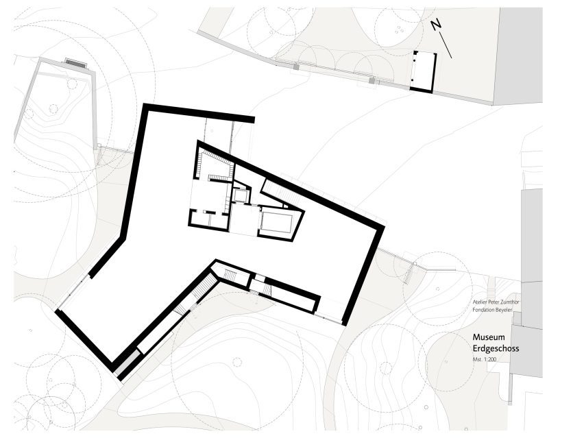 Ground floor plan of Wyss Museum at Fondation Beyeler by Peter Zumthor