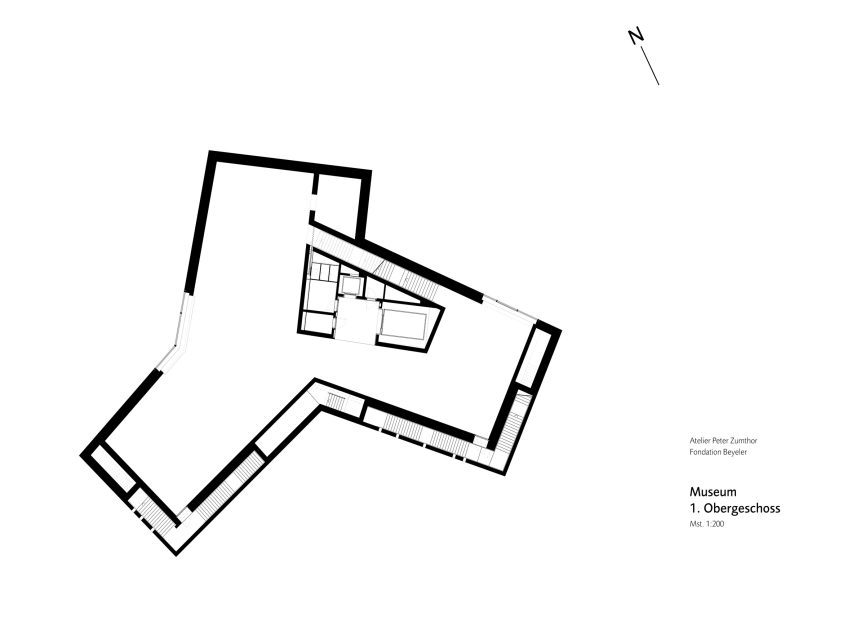 First floor plan of Wyss Museum at Fondation Beyeler by Peter Zumthor