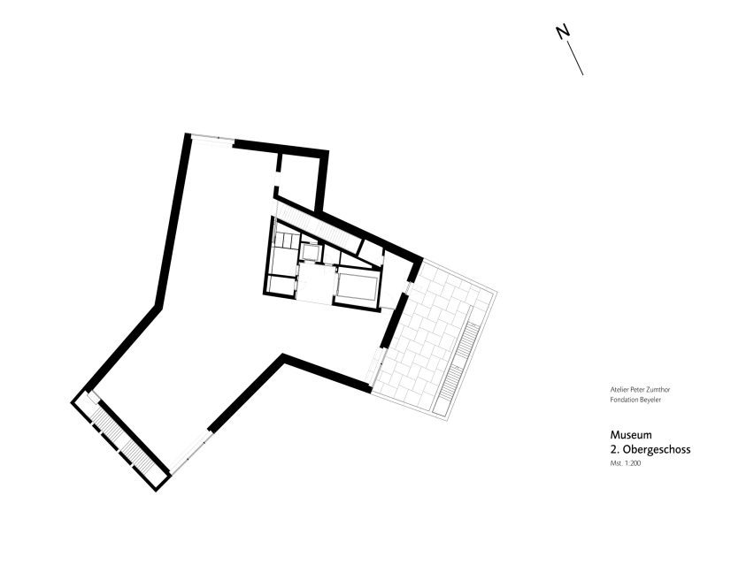 Second floor plan of Wyss Museum at Fondation Beyeler by Peter Zumthor