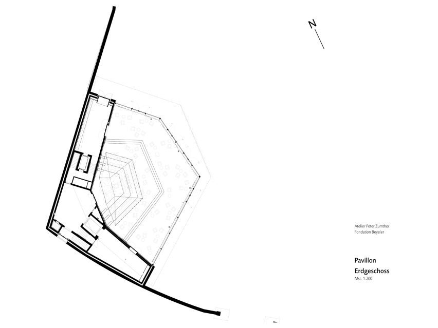 Ground floor plan of Ammann Pavilion at Fondation Beyeler by Peter Zumthor